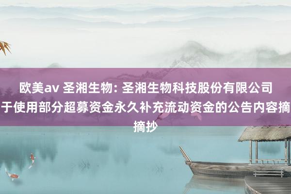 欧美av 圣湘生物: 圣湘生物科技股份有限公司对于使用部分超募资金永久补充流动资金的公告内容摘抄